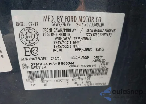 2017 Ford Edge Sel из США, поврежденный, VIN 2FMPK4J93HBB60344